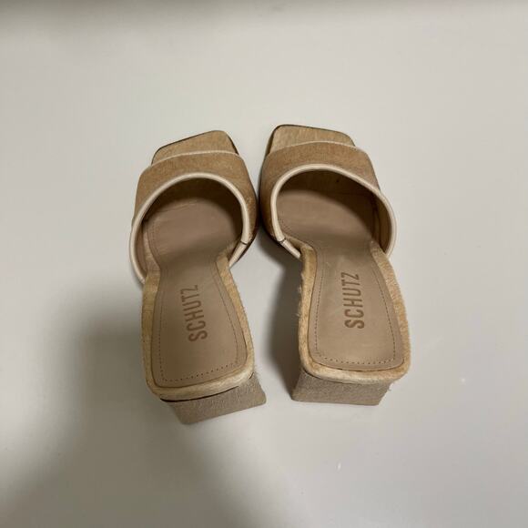 Schutz Lizah Wild Welt Mohair Heels Chunky Block Heel Tan Leather Size 8 - Picture 4 of 9